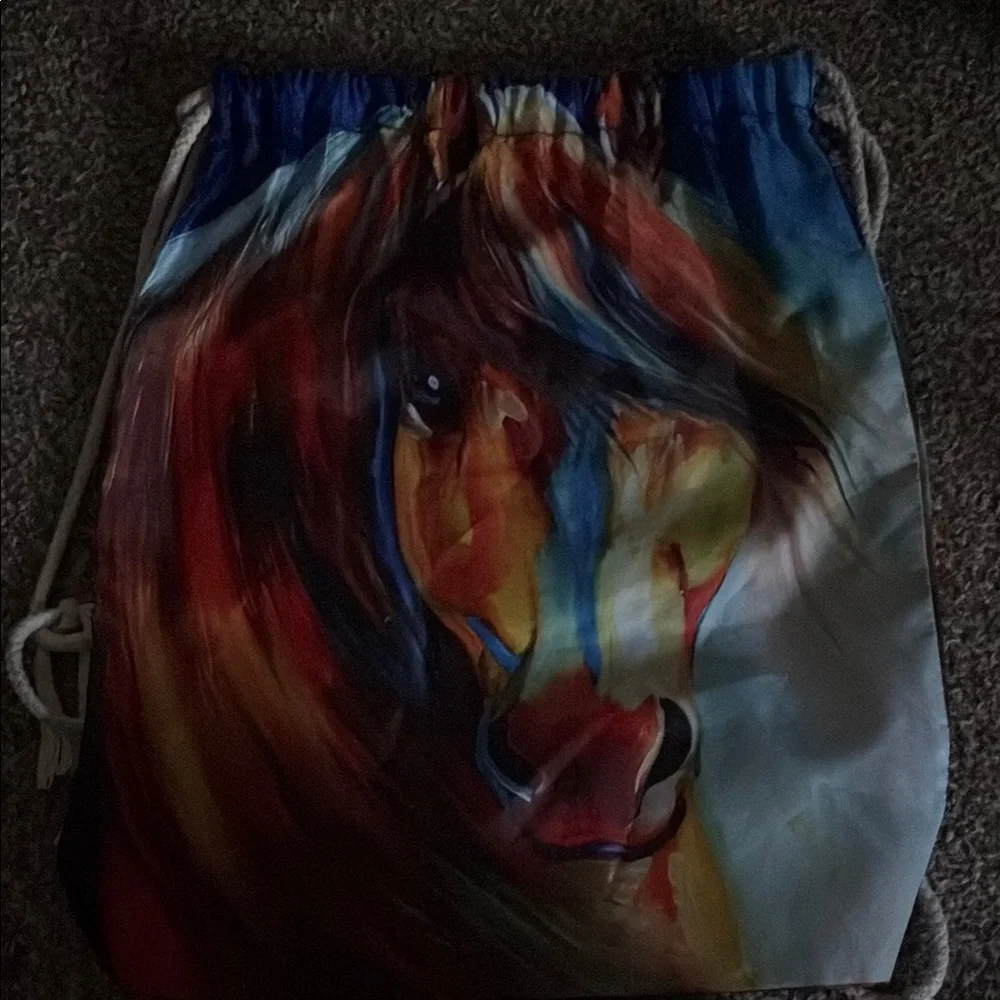 Colorful Horse Print Drawstring Bag